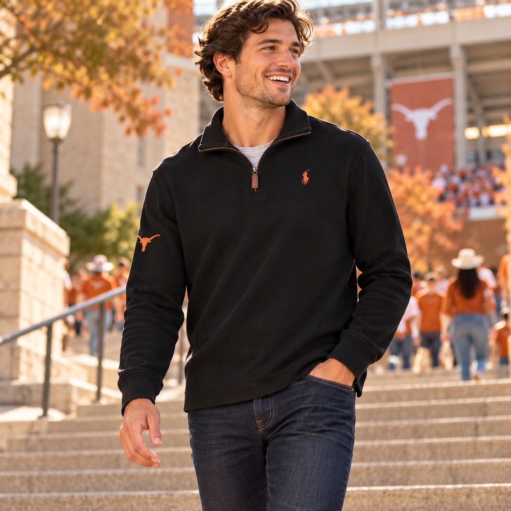 Polo Ralph Lauren Texas Longhorns Quarter Zip Sweatshirt Men M Black Cotton